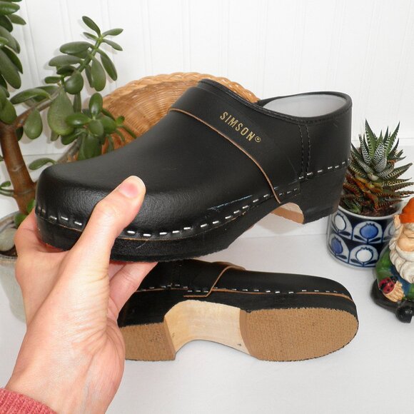 New Black Swedish Style Bohemian Wooden Sole DUTCH Clogs Size EU 40 US 9 Womens - Picture 8 of 15